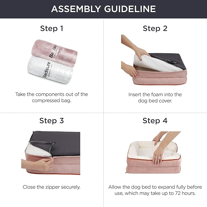 Bedsure Orthopedic Dog Beds Large Sized Dog - Washable Large Dog Cat Bed Waterproof, Comfort Dogs Couch Sofa with Washable Removable Cover, Pet Bed with Nonskid Bottom, Pink, 35"-Mewly Pet