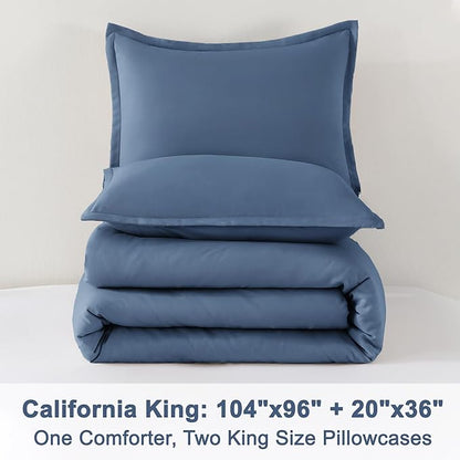 Litanika California King Comforter Set Haze Blue - 3 Pieces Cal King Lightweight Soft Plain Bed Comforter, Oversized Down Alternative Bedding Set - Machine Washable (104x96In, 2 Pillowcases)