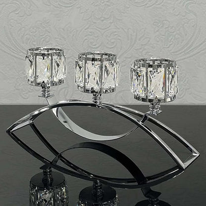 3 Arms Crystal Candle Holders, Arch Candlestick Table Candelabras Centerpieces for Wedding, Dinning Room, Cabinet Ornaments, Home Decoration， Gift (3-arm Arched, Silver)