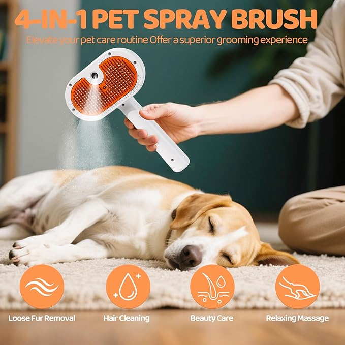 Cat Steam Brush-3 in 1 Pet Brush,Dog Shedding Tool Self Cleaning Pet Spray Depilation Comb with Release Button,Dog Steam Brushs,Cat Grooming Supplies for Long Short Haireds-Mewly Pet