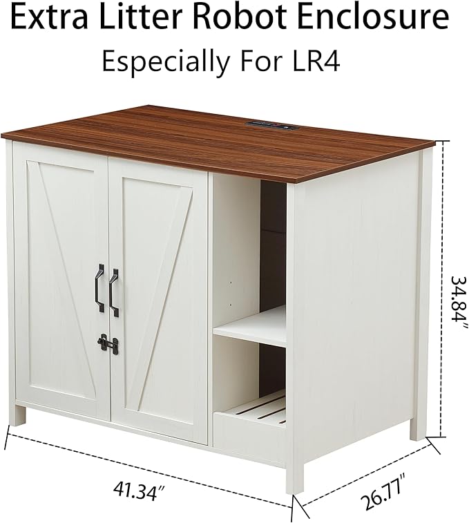 Cat Litter Robot Enclosure,for Placing Litter Robot 3/4,Power Outlet and Dog-Proof Shelf for Litter Robot Cabinet,Litter Collector for Automatic Litter Box Enclosure,Antique White-Mewly Pet