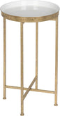 Kate and Laurel Celia Round Metal Foldable Tray Accent Table, White with Gold Base