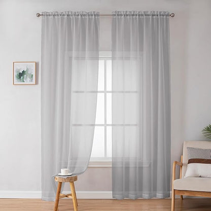 OWENIE Light Grey Sheer Curtains 84 inches Long 2 Panels Set for Bedroom Living Room, Soft Solid Living Room Sheer Curtain, Rod Pocket Light Filtering Farmhouse Curtains, 2 Pcs Each 42“ W x 84" L