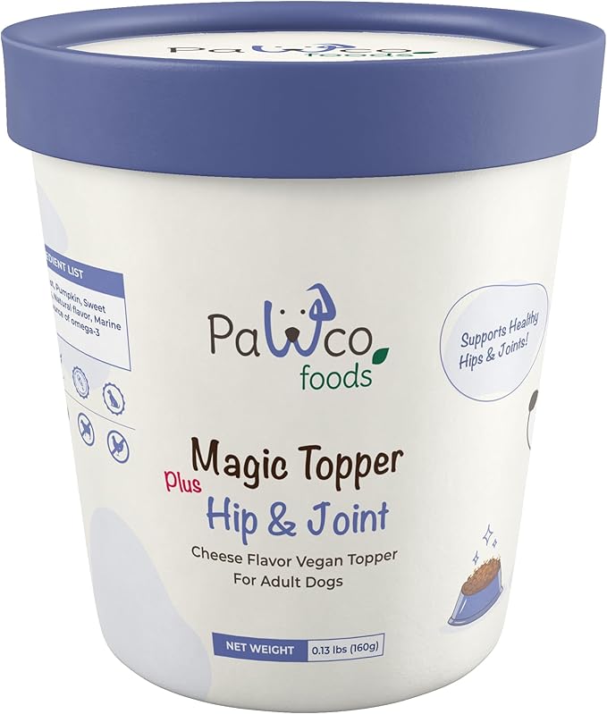 PawCo Magic Topper Hip & Joint Support - Vegan Dog Topper with Omega-3, Grain-Free Meal Enhancer for Senior Dogs, 160g-Mewly Pet