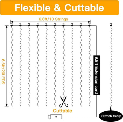 Ollny Silver Copper Wire Fairy Lights Curtain 200 LED 6.6x6.6ft, USB Warm White Curtain Lights with Hook, Waterproof Window Light for Bedroom Backdrop Wall Outdoor Indoor Decorations
