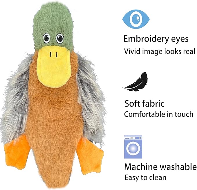 No Stuffing Toys 3 Pack, Squeaky Dog Toys for Large Dogs, Plush Toys for Aggressive Chewers, Indestructible Crinkle Paper Duck Dog Toy, Puppy Chew Toys for Teething (Soft Plush)-Mewly Pet