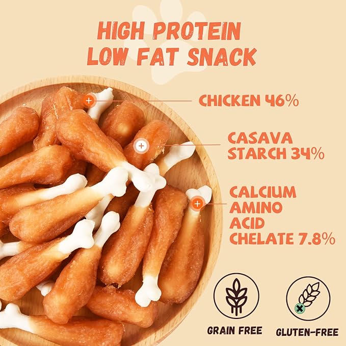Dog Treats, Chicken Wrapped Calcium Bone Rawhide-Free Grain-Free Training Treats for Dogs Teeth Cleanning Breath Fresh Dog Chewy Snacks for Medium Large Dogs 10.6oz or 18-19 pcs-Mewly Pet