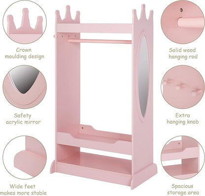 UTEX Kids Dress up Storage with Mirror,Costume Wardrobe for Kids, Open Hanging Armoire Closet,Pretend Storage Closet, Costume Storage Dresser (Pink)