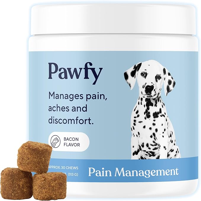 Pawfy Advanced Pain Management - Essential Vitamins & Supplements with Omega 3 |Joint Supplement for Dogs - Supports Hip & Joint Health for Small, Medium, Large Breeds | 30 Fast-Acting Chews-Mewly Pet