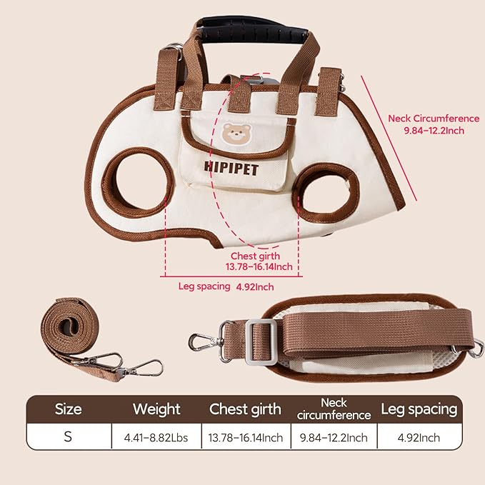 Portable Breathable Pet Carrier Sling & Backpack for Dogs & Cats, Adjustable Full-Body Harness with Traction Leash, Crossbody & Car-Friendly (Small)-Mewly Pet