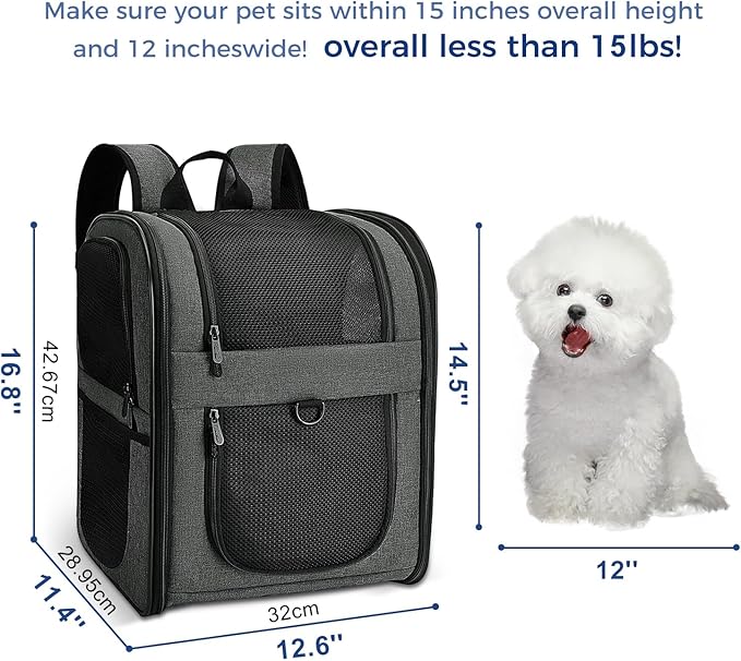 Apollo Walker Pet Carrier Backpack for 4-15lb Cats and Dogs, Puppies, Safety Features and Cushion Back Support | for Travel, Hiking, Outdoor Use (Gray)-Mewly Pet