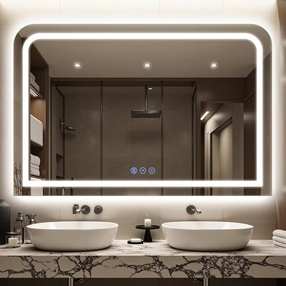 LED Bathroom Mirror, 48"x 30" LED Mirror with Lights for Bathroom, Lighted Vanity Mirrors for Wall, Anti-Fog, Dimmable, Tempered Glass, Memory Function, 3 Colors, Safe Use (White)
