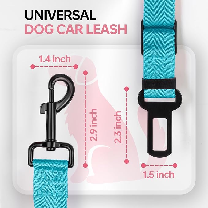 3 Pack Thickened Adjustable Dog Car Harness, Retractable Dog Car Harness Adjustable Dog Seat Belt for Car, Dog Car Leash Made of Thickened Nylon Material and Reinforced Metal Hook, Light Blue-Mewly Pet