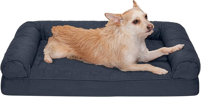 Furhaven Orthopedic Dog Bed for Medium/Small Dogs w/ Removable Bolsters & Washable Cover, For Dogs Up to 35 lbs - Quilted Sofa - Iron Gray, Medium-Mewly Pet