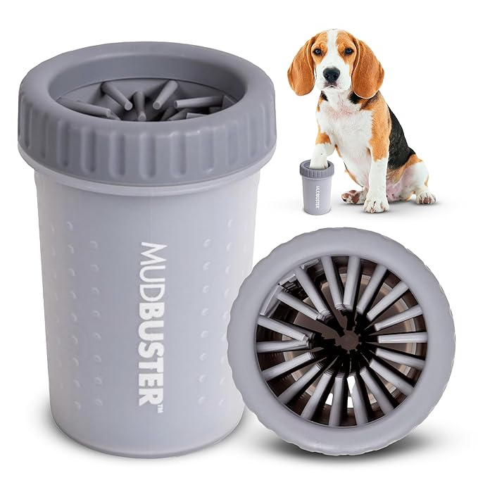 Dexas Medium MudBuster Portable Dog Paw Washer, Light Gray - Premium Quality Pet Supplies and Dog Accessories - Cleansing, Self Cleaning, Silicone - 6x6x6 Inches, 0.308 kg, 1 Count-Mewly Pet