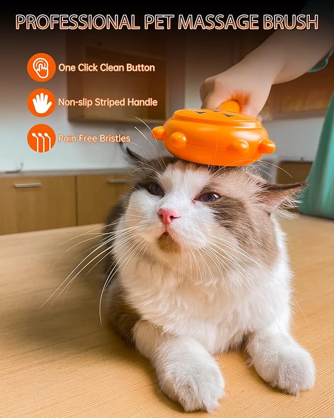 Self-Cleaning Dog & Cat Slicker Brush, Skin Friendly Deshedding Grooming Tool for Long or Short Haired Dogs Cats Rabbits, Dog Shedding Brush with Release Button - Pumpkin-Mewly Pet