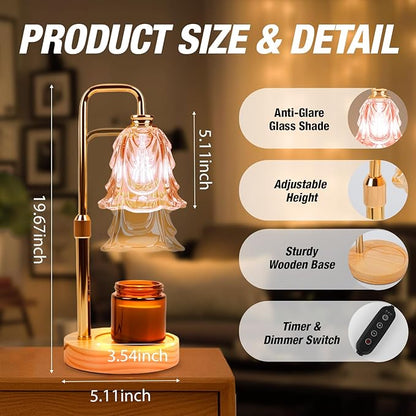 Candle Warmer Lamp with Timer and Dimmer, Electric Wax Warmers for Scented Candles with 5 Brightness Settings, Anti-Glare Lamp with Adjustable Height, Home Decor, Gift for Christmas, Birthday