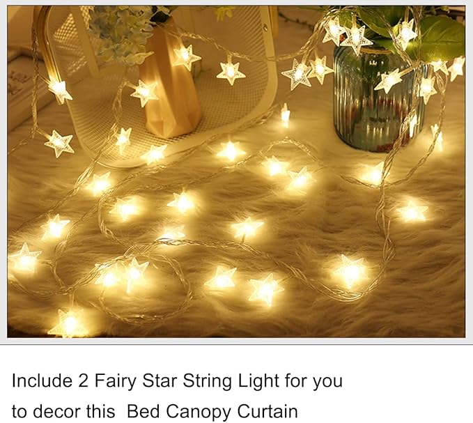 Akiky Bed Canopy Panels Canopy Bed Curtains with Lights for Girls Boys Adults,Home Decoration Set of 8 Panels (Full/Queen, Pink)