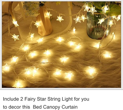 Akiky Bed Canopy Panels Canopy Bed Curtains with Lights for Girls Boys Adults,Home Decoration Set of 8 Panels (Full/Queen, Pink)