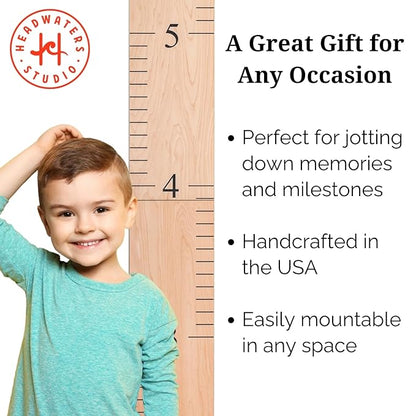 Headwaters Studio Wooden Growth Chart – Kids Height Chart, Wall Measurement for Kids, Height Chart for Wall, Growth Ruler for Children – Our Growing Family, Natural (63"x6.7")