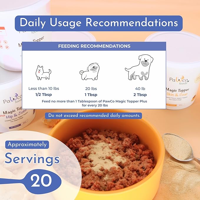 PawCo Magic Topper Hip & Joint Support - Vegan Dog Topper with Omega-3, Grain-Free Meal Enhancer for Senior Dogs, 160g-Mewly Pet