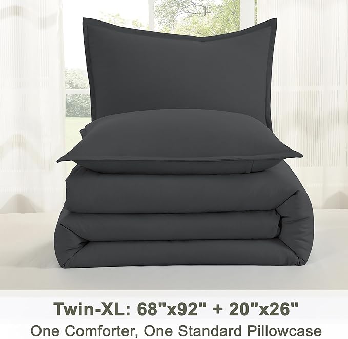 Litanika Twin XL Comforter Set Dark Grey - 2 Pieces Extra Long Bed Set for College Dorm, All Season Bedding Set for Girls and Boys