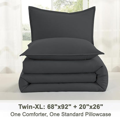 Litanika Twin XL Comforter Set Dark Grey - 2 Pieces Extra Long Bed Set for College Dorm, All Season Bedding Set for Girls and Boys