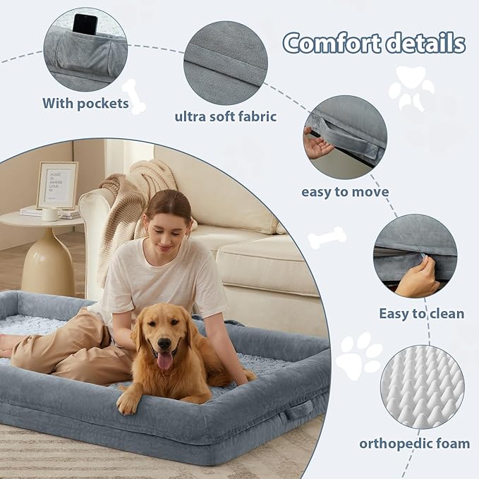 WNPETHOME Human Dog Bed for Adult, Washable Dog Couch with Removable Waterproof Cover, Orthopedic Large Pet Sofa Bed with Bolster Sides for Sleeping-Mewly Pet