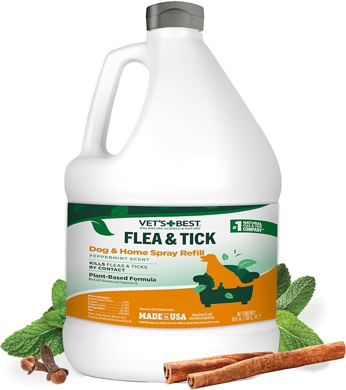 Vet’s Best Flea and Tick Home Spray – Plant-Based Flea and Tick Treatment for Dogs and Indoor Use – Natural Essential Oil Spray for Flea Control in The Home – Made in USA – 96 oz Refill-Mewly Pet