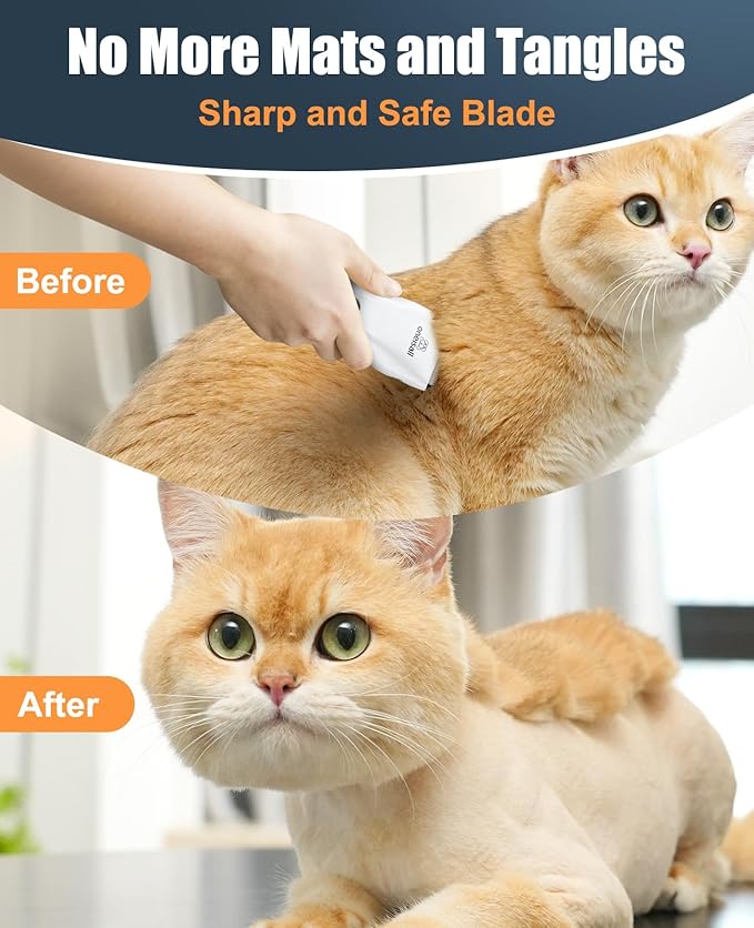oneisall Pet Clipper for Cat Matted Hair, Pet Shaver for Cats Quiet Pet Clippers Waterproof Cordless Cat Clippers for Matted Hair Long Hair with Storage Bag (White)-Mewly Pet
