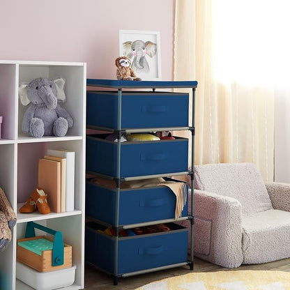Juvale 4-Tier Tall Dresser with Drawers - 16.5 x 13 x 33 in, Navy Blue - Fabric Storage Drawers & Closet Organizer - Kids Dresser & Bedroom Storage