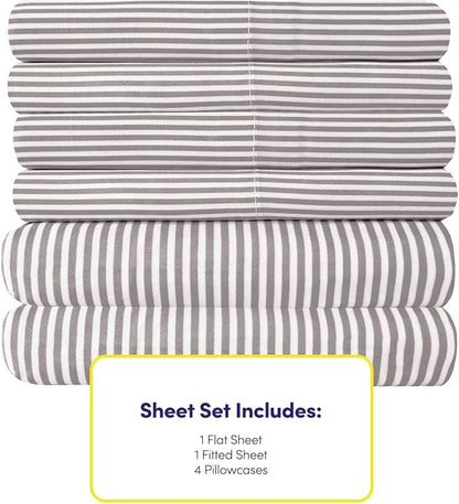 Cal King Size Bed Sheets - 6 Piece 1500 Supreme Deluxe Collection Deep Pocket Ultra Soft California King Sheet Set Bedding - 2 Extra Pillow Cases, California King, Classic Stripe Gray