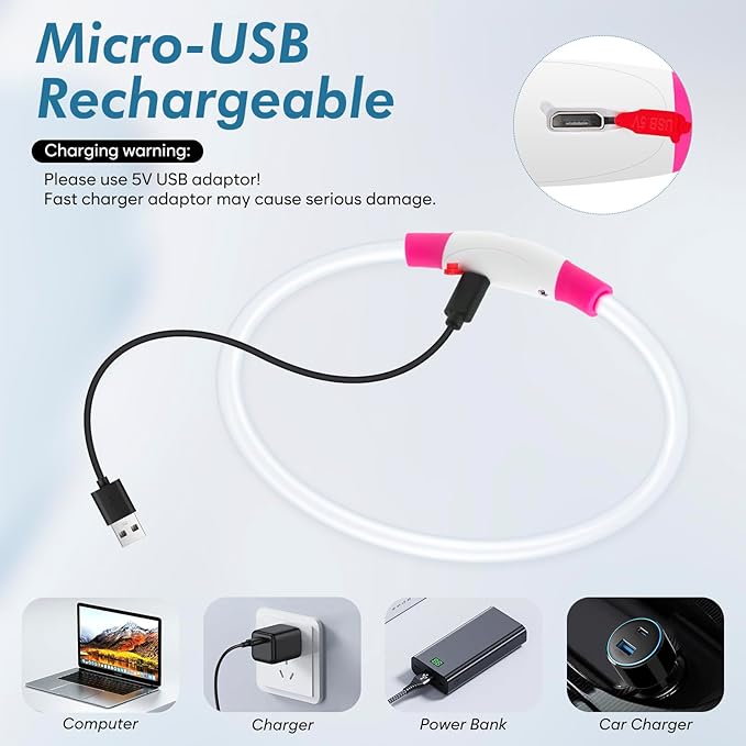 BSEEN Light Up Dog Collar, Rechargeable LED Dog Collar Waterproof Glowing Pet Collar TPU Cuttable Lighted Puppy Collar Safety Dog Lights for Night Walking (Pink 70cm)-Mewly Pet