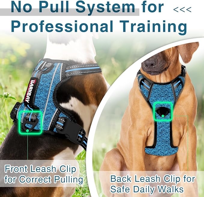 BARKBAY Dog Harness No Pull with ID Tag Pocket - Heavy Duty, Reflective, Easy Control for Large Dogs(Blue/Black,S)-Mewly Pet