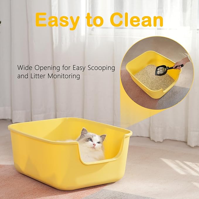 Large Cat Litter Box with High Sides,Cat Boxes for Indoor Cats,Cat Litter Pan for Kitty,Litter Box with Low Entry,Easy to Clean,Anti-Splashing (Green)-Mewly Pet