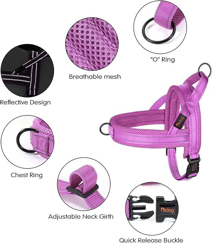 Didog No Pull Dog Harness with Soft Mesh Padded,Reflective & Quick Fit Light Weight Dog Strap Vest Harness,Easy for Walking Training (XS:Chest 15-18", Purple)-Mewly Pet