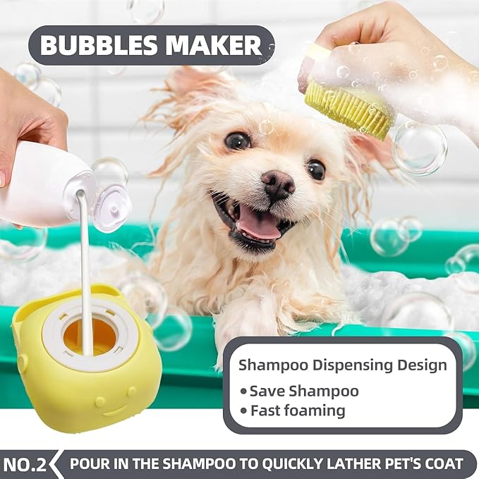 6-in-1 Grey Pet Grooming Kit: Hair Brush, Towel, Washing Gloves, Slicker Brush, and Shampoo Scrubber for Dogs and Cats-Mewly Pet