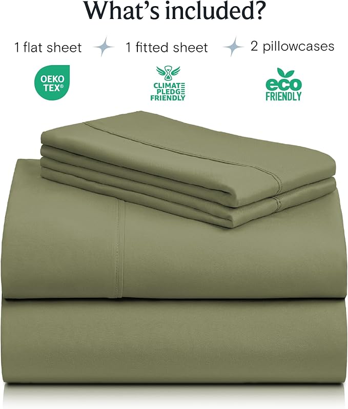 LuxClub 4 PC California King Sheet Set, Breathable Luxury Bed Sheets, Deep Pockets Wrinkle Free Cooling Sheets Machine Washable Hotel Bedding Silky Soft - Olive Cal King