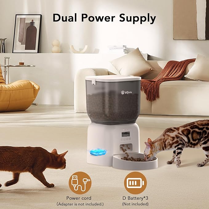 Automatic Dog & Cat Feeder, with Freshness Preservation, 4L Timed Cat Feeder with LCD Screen.Up to 6 Meals Per Day and 1-15 Portion for Cats & Dog (White)-Mewly Pet