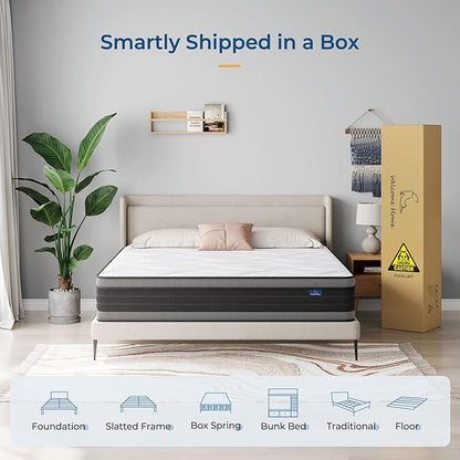 Vesgantti Twin Mattress, 12 Inch Hybrid Twin Size Mattress in a Box, Memory Foam and Individually Pocket Spring, Innerspring Mattress for Pressure Relief and Supportive, Medium Firm