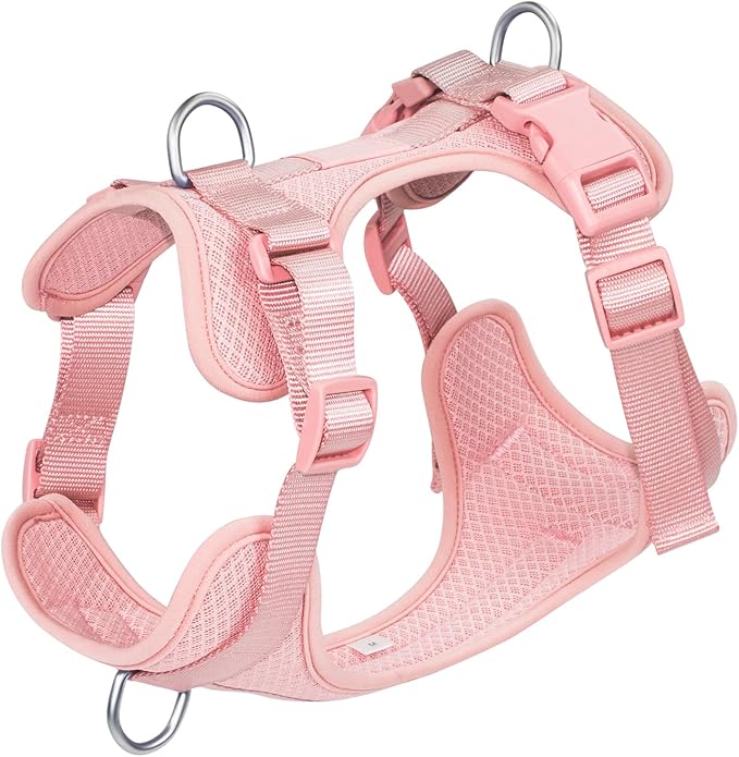 Wisedog Mesh Breathable Dog Harness: No Pull Harness with 3 Fast-Release Buckles Adjustable for Walking & Training for Small Medium Large Dogs (Pink, S: Neck=14"-19"/Chest=13"-24")-Mewly Pet