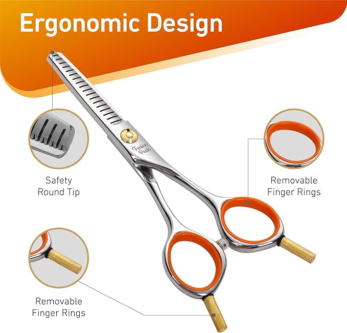 Fenice Peak 5'' Small Thinning Scissors Lightweight Dog and Cat Grooming Scissors with Safety Round Tip JP440C Stainless Steel Sharp Blades for Body Facial Nose Ear and Paw Hair Easy Use-Mewly Pet