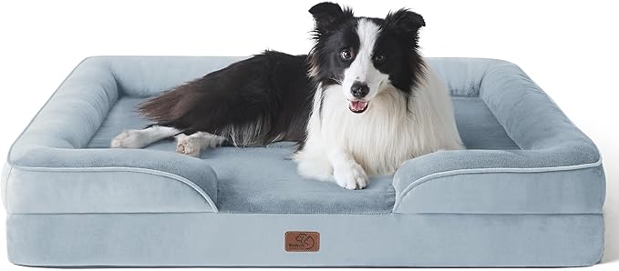 Bedsure Orthopedic Dog Beds Large Sized Dog - Washable Large Dog Cat Bed Waterproof, Comfort Dogs Couch Sofa with Washable Removable Cover, Pet Bed with Nonskid Bottom, Light Blue, 35"-Mewly Pet