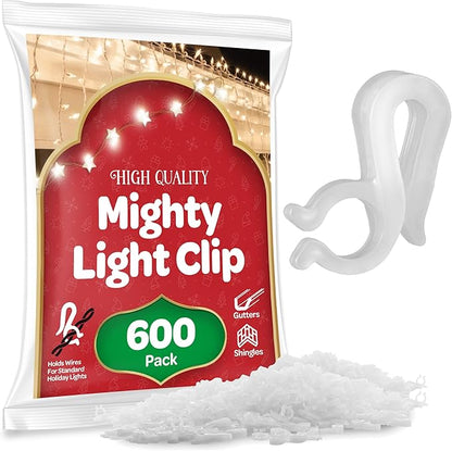 Christmas Light Clips - Set of 600 Mini Clips for Gutters and Shingles - Hanging Outdoor Lights - USA Made - No Tools Required