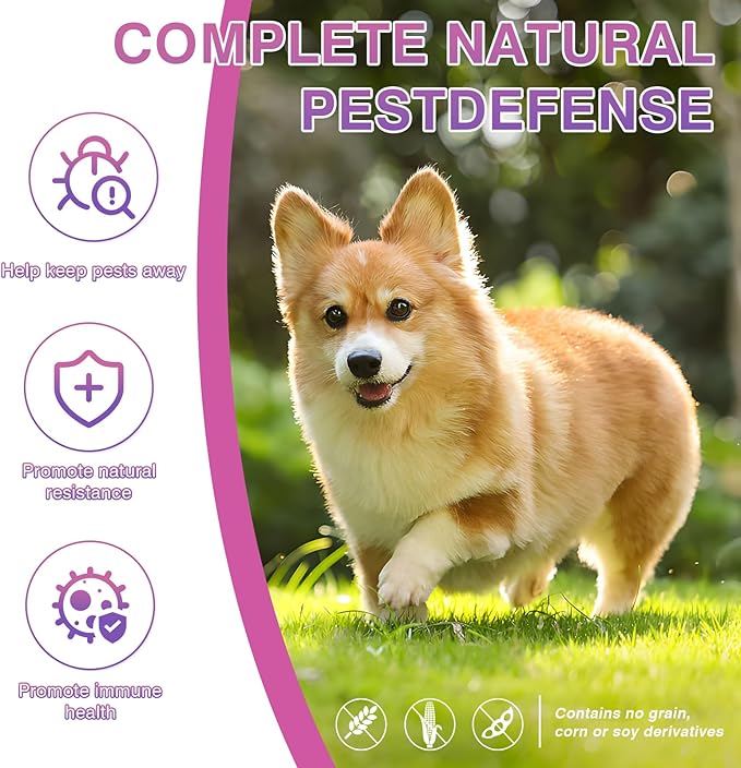 Dog Flea and Tick Treatment Chewable 200 Treatment Chews Natural Soft Chew Fleas Ticks Treatment Dog Oral Chewables Support Supplement Pest Defense Breeds and Ages Dogs Chicken Flavor-Mewly Pet