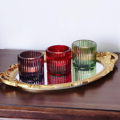 VOHO 3 Color Votive Candle Holders for Easter Decor, 6pcs Large Tealight Candle Holder for Votive Tea Lights Candles, Ribbed Tea Light Candle Holder Glass Gifts for Halloween/Thanksgiving/Christmas