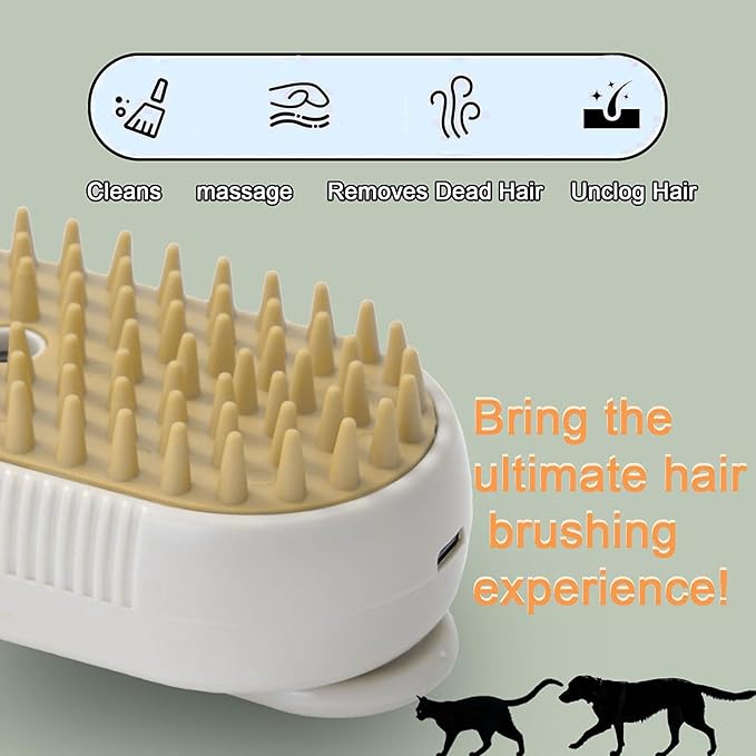 Cat Steam Brush for Shedding, 4 in 1 Rechargeable Pet Steam Brush for Dogs and Cats, Anti-Static, Massage, Cleaning, Shedding & Combing All In One! (White)-Mewly Pet