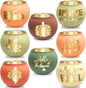 Set of 8 Fall Votive Candle Holder,Glass Tealight Holders with 6 Engraving Patterns,Thanksgiving Candlestick Holder for Home Wedding Table Centerpieces Decoration