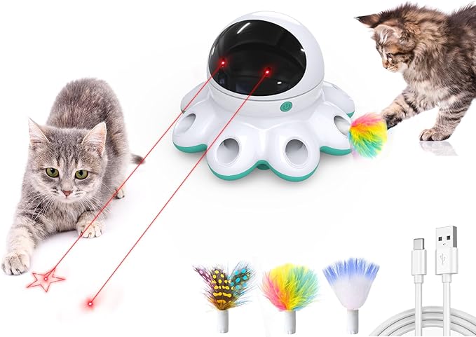 ORSDA Cat Laser Toy, 2-in-1 Interactive Automatic Motion Activated Moving 8 Holes Whack A Mole Feather, USB Rechargeable Electronic Smart Sensor Kitten Toys for Indoor Exercise-Mewly Pet