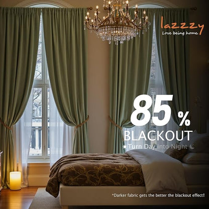 Lazzzy Velvet Blackout Curtains Thermal Insulated Room Window Drapes Super Soft Luxury Curtains for Living Room Bedroom Rod Pocket 2 Panels, Olive Sage, 62" W x 96" L